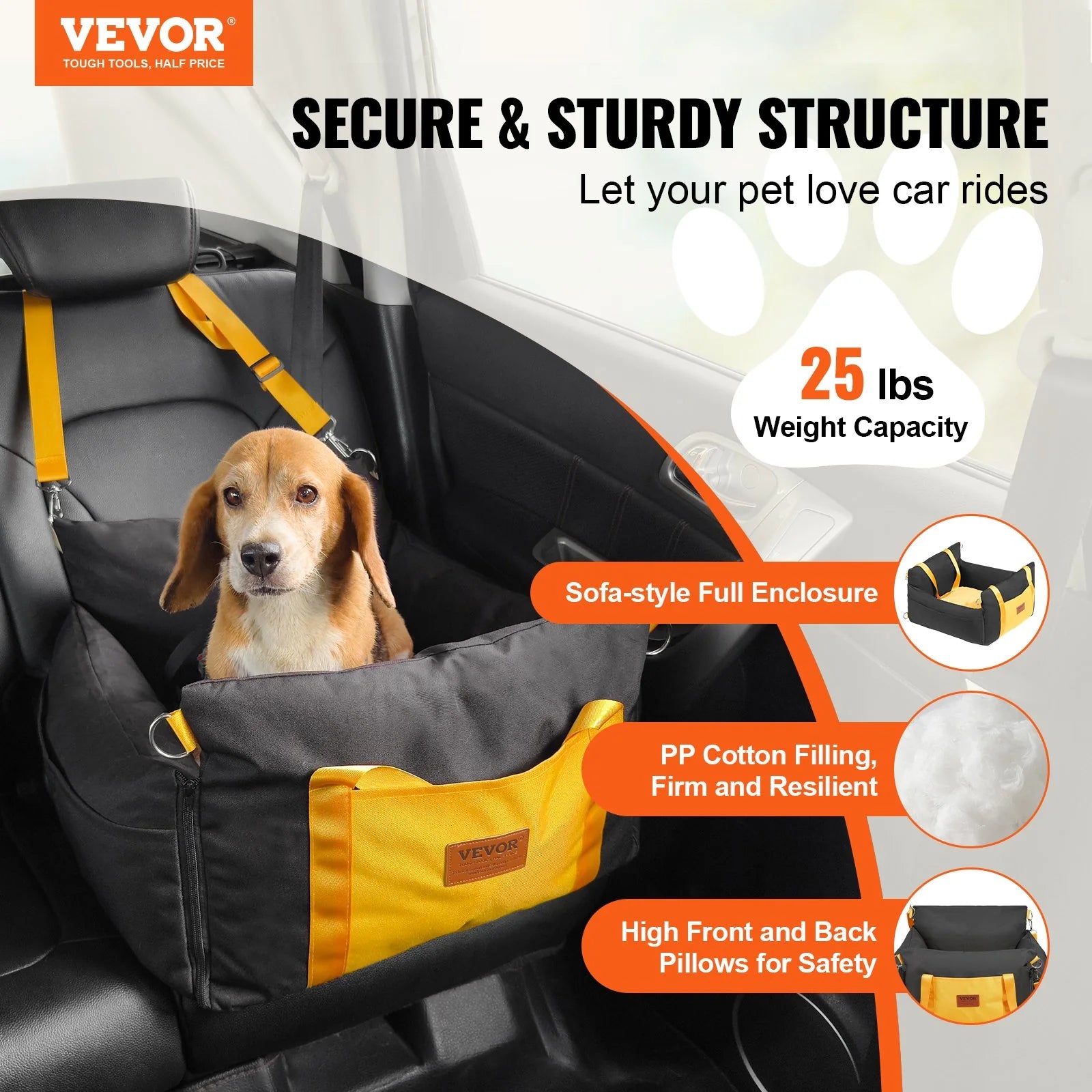 VEVOR Dog Booster Car Seat Pet Car Seat for Small Dog up to 25Lbs Black